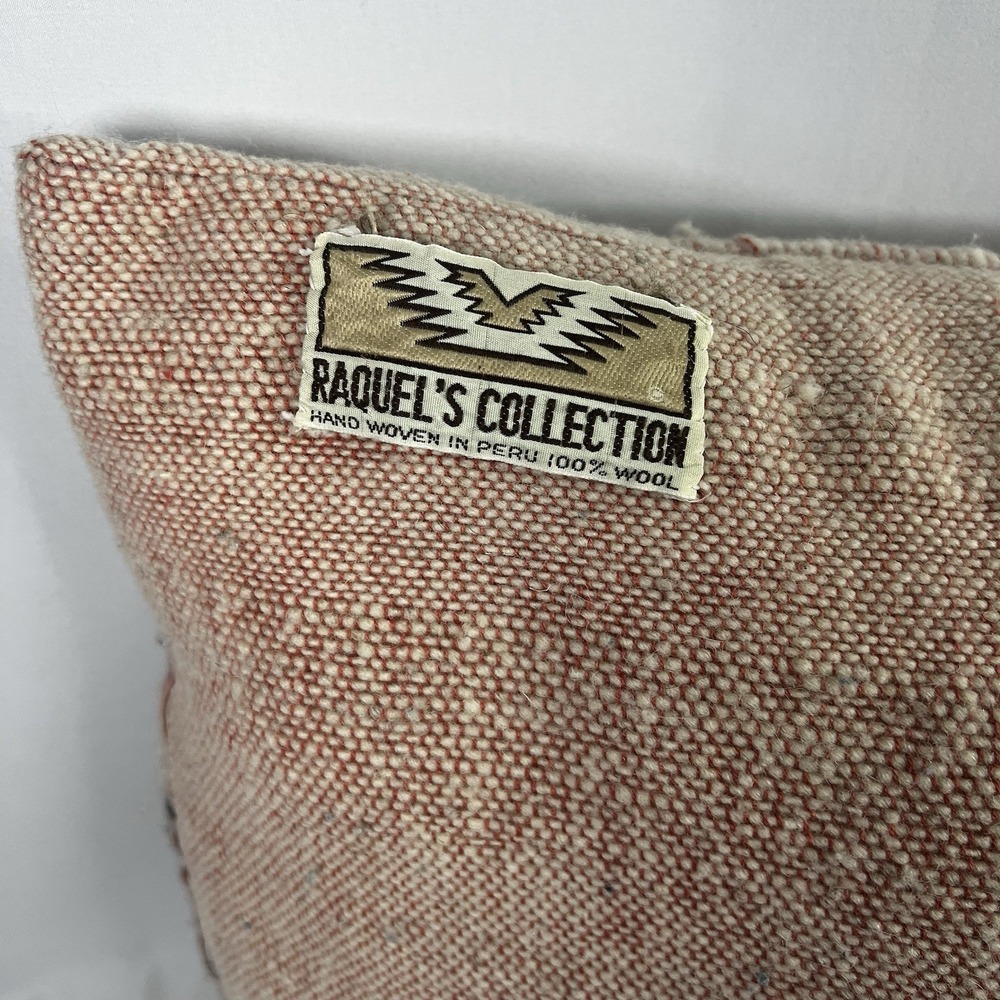 Vintage Raquel's Collection 100%‎ Wool Hand Woven Pillow 14X14 Peruvian Folk Art - Picture 7 of 7